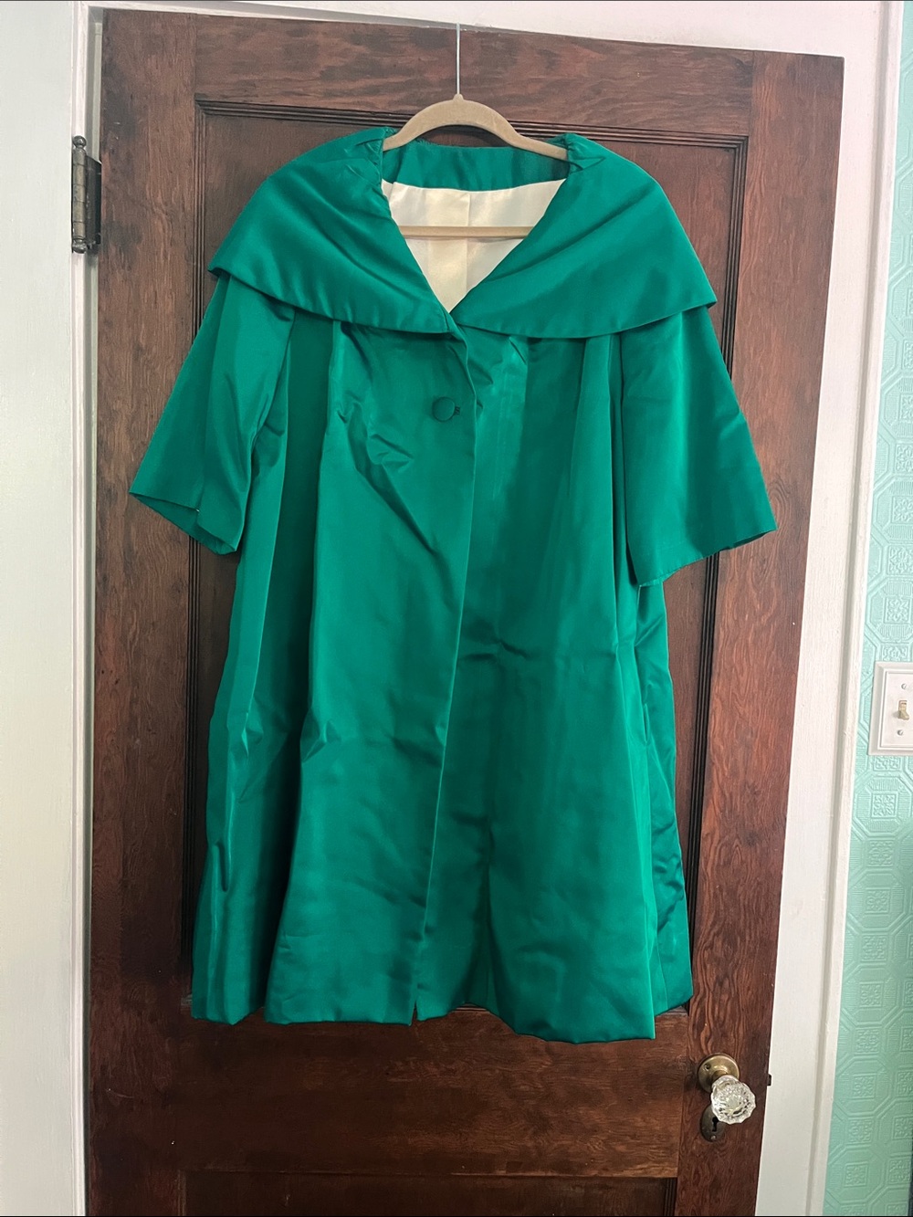 Vintage Emerald Green Swing Coat with Cape Collar